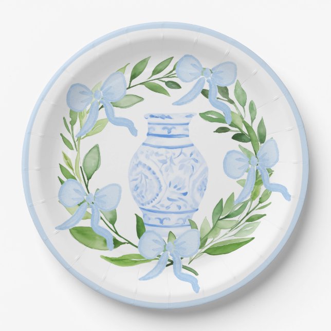 Assiettes En Carton Chinoiserie Aquarelle Ginger Jar Wreath (Devant)