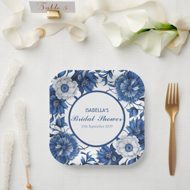 Assiettes En Carton Chinoiserie blanche et bleue antique Motif nuptial (Mariage)