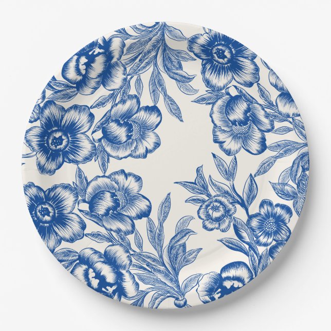 Assiettes En Carton Chinoiserie bleu fleuri chapeaux Amore Fête des ma (Devant)