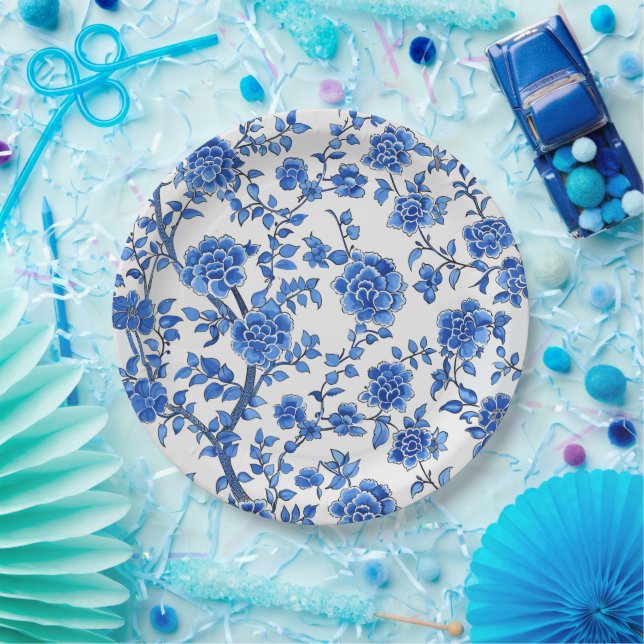 Assiettes En Carton Chinoiserie Bleu Oriental (Fête)