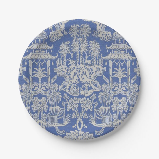 Assiettes En Carton Chinoiserie bleue et blanche (Devant)