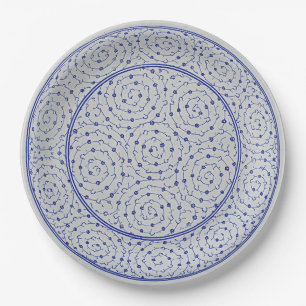 Assiettes En Carton Chinoiserie Bleue et Blanche à Motif de Vigne en S