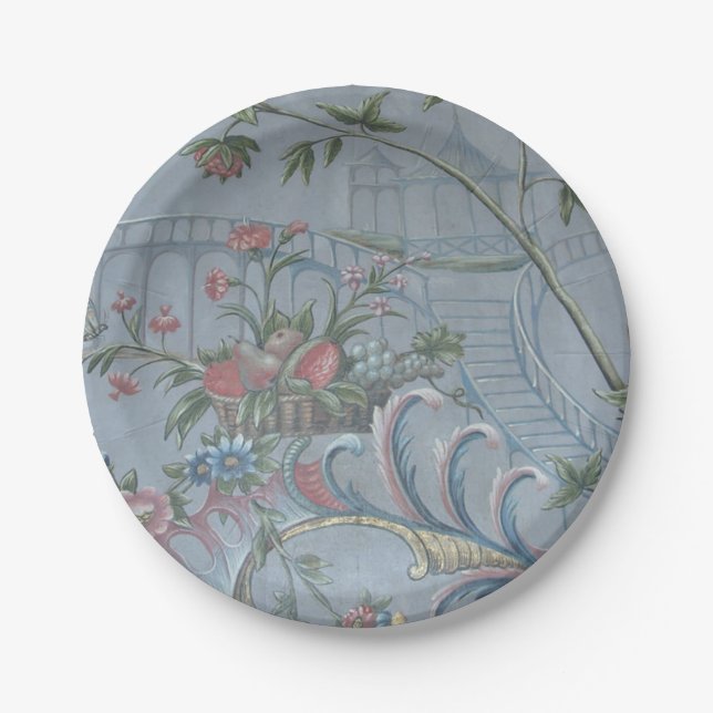 Assiettes En Carton Chinoiserie Blue China Floral Jardin antique rose (Devant)