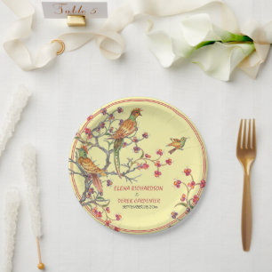 Assiettes En Carton Chinoiserie d'oiseaux Jaunes Tropical CustomPaper 