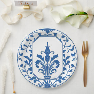 Assiettes En Carton Chinoiserie en porcelaine bleue et blanche moderne