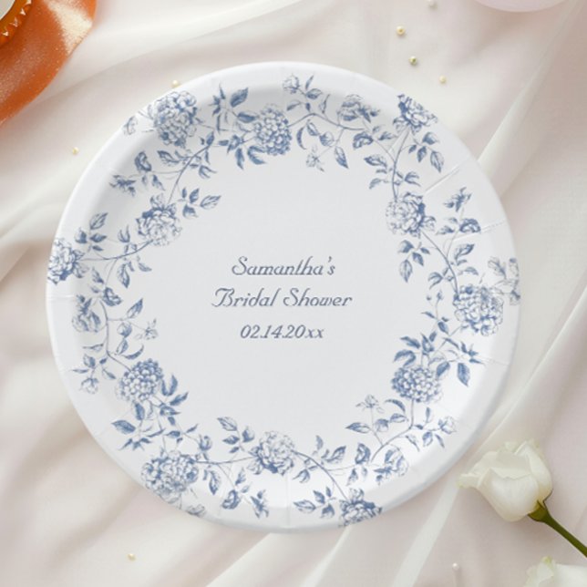 Assiettes En Carton Chinoiserie Fête de Mariage Florale Bleue (Créateur téléchargé)