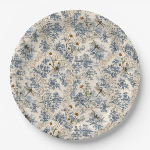 Assiettes En Carton Chinoiserie Libellules, Marguerites et Dentelle