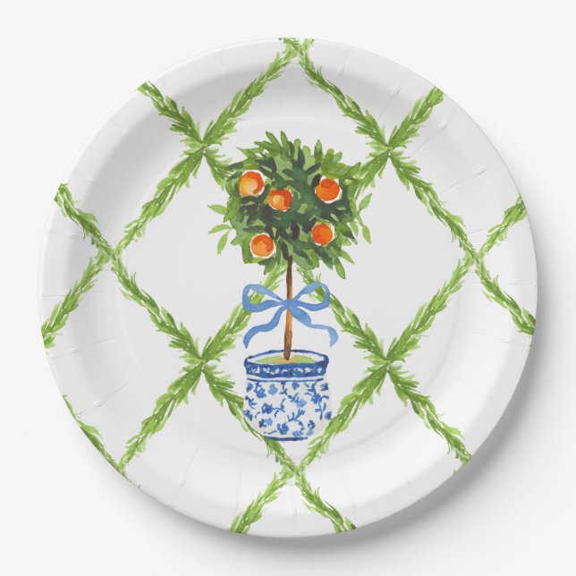 Assiettes En Carton Chinoiserie Orange Citrus Topiary, Grandmillenial  (Devant)