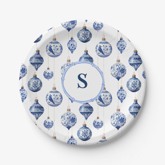 Assiettes En Carton Chinoiserie ornements de Noël Monogrammé (Devant)
