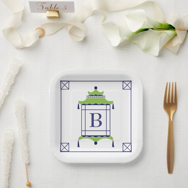 Assiettes En Carton Chinoiserie Plaques de la Pagode Monogrammé (Mariage)