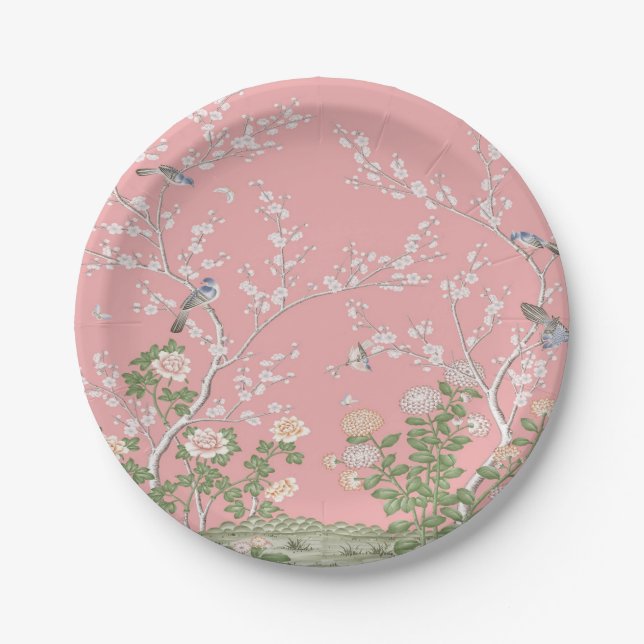 Assiettes En Carton Chinoiserie rose (Devant)