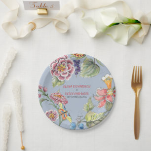 Assiettes En Carton Chinoiserie rose bleu tropical Plaque en papier fl
