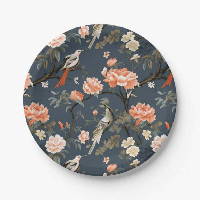 Assiettes En Carton Chinoiserie sur Denim Blue (Devant)