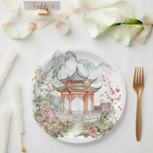 Assiettes En Carton Chinoiserie Toile De Jouy Pagode