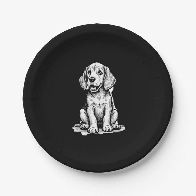 Assiettes En Carton Chiot beagle adorable, Amoureux des animaux de fam (Devant)