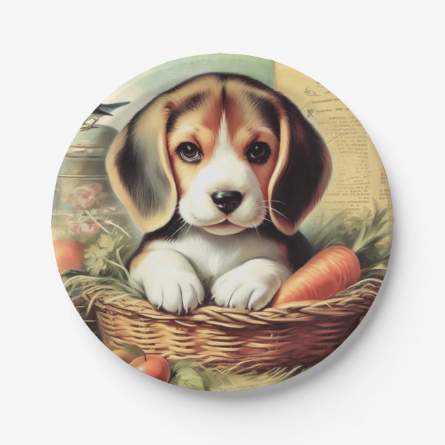 Assiettes En Carton Chiot Beagle vintage (Devant)