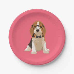 Assiettes En Carton Chiot mignon de beagle de hippie pour des amoureux