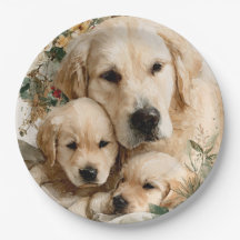 Chiots de la famille Golden Retriever Noël vintage