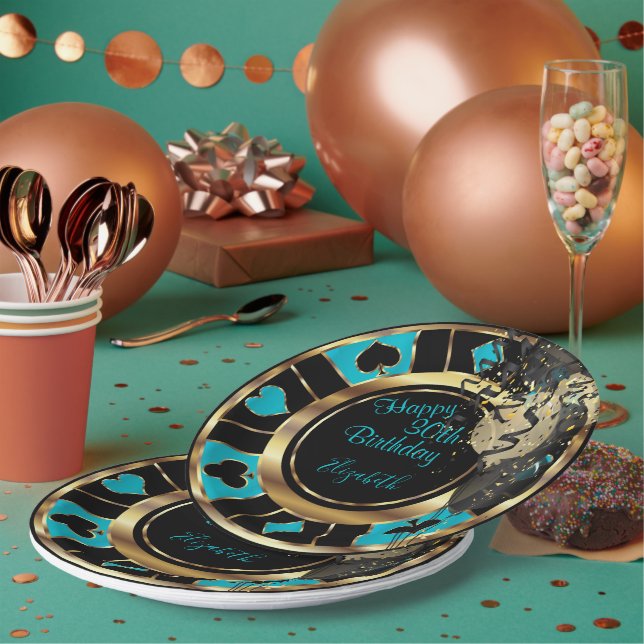 Assiettes En Carton Chip de Poker Birday Casino - Turquoise (Multi)