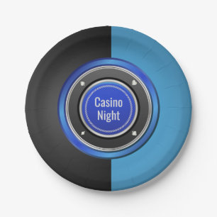 Assiettes En Carton Chip de poker noir et bleu Casino Night