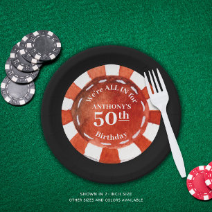 Assiettes En Carton Chip Poker Casino Anniversaire Personnalisé