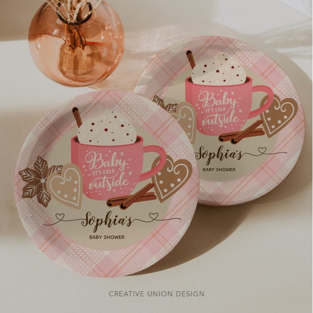 Assiettes En Carton Chocolat chaud Baby shower d'hiver fille (Créateur téléchargé)