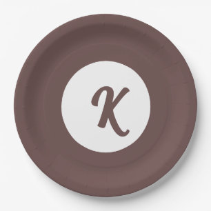 Assiettes En Carton Chocolat monogramme prune et blanc