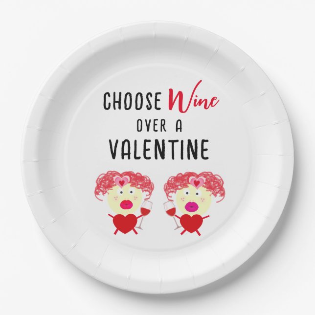 Assiettes En Carton Choisissez Du Vin Pour Une Fête Valentine Galentin (Devant)