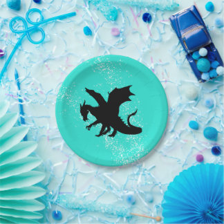 Assiettes En Carton Choisissez votre couleur Dragon Silhouette