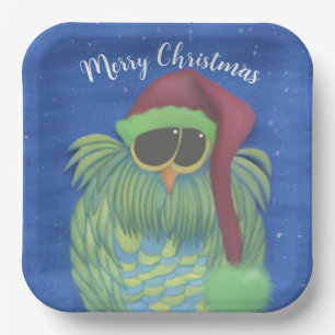Assiettes En Carton Chouette adorable avec chapeau de Santa