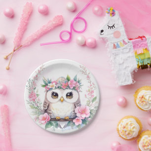 Assiettes En Carton Chouette de la petite fille Douche fleurie