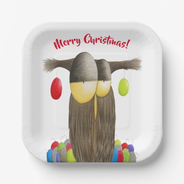 Assiettes En Carton Chouette de Noël (Recto)