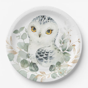 Assiettes En Carton Chouette des neiges Végétation hivernale Eucalyp