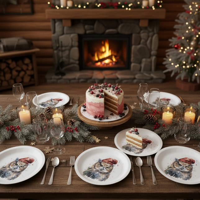 Assiettes En Carton Chouette d'hiver enchantée, personnalisée (Créateur téléchargé)