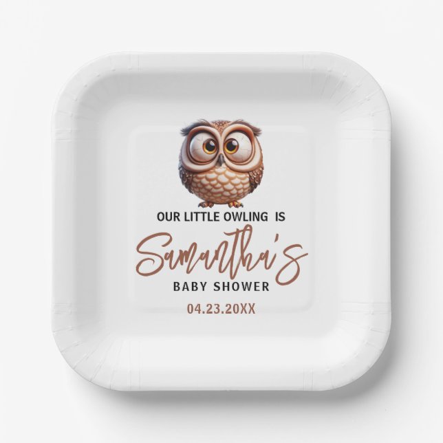 Assiettes En Carton Chouette en caricature mignonne Baby Boy Douche (Recto)