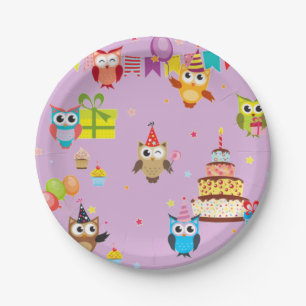 Assiettes En Carton chouette fête d'anniversaire