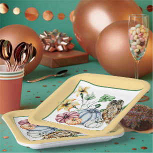 Assiettes En Carton Chouette mignonne et citrouilles d'automne
