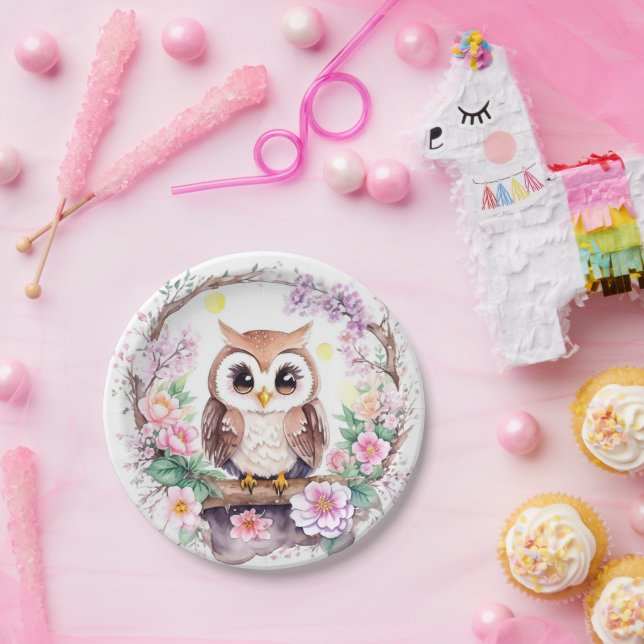 Assiettes En Carton Chouette rose Aventure bébé fille douche (Fête)