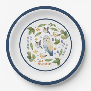 Assiettes En Carton Chouette sur arbre Oiseaux Feuille Sucres de canne