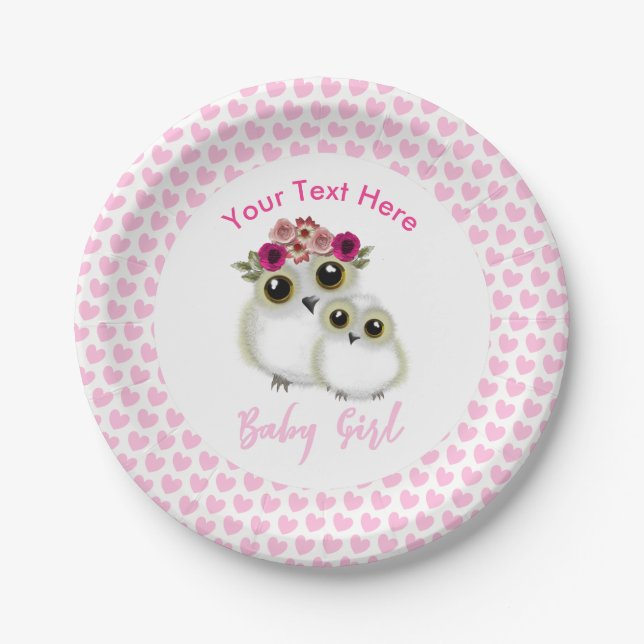 Assiettes En Carton Chouettes Baby shower fille rose Whimsical Personn (Devant)
