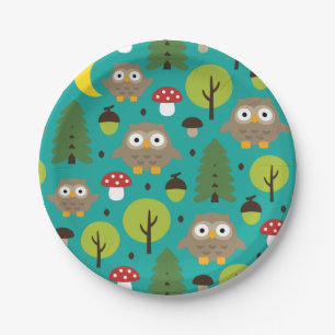 Assiettes En Carton Chouettes Dans La Plaque De Papier Forestier