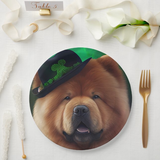 Assiettes En Carton Chow Chow Dog en tenue de la Saint Patrick (Mariage)