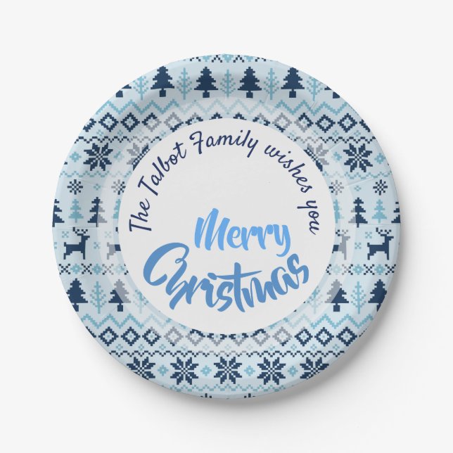 Assiettes En Carton CHRISTMAS Blue Deer motif personnalisé P Plate (Devant)
