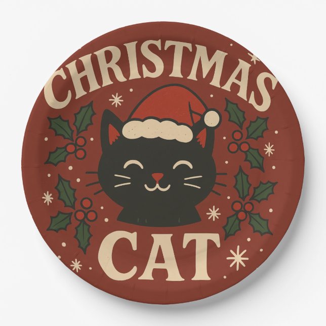 Assiettes En Carton Christmas Cat Paper Plate (Devant)