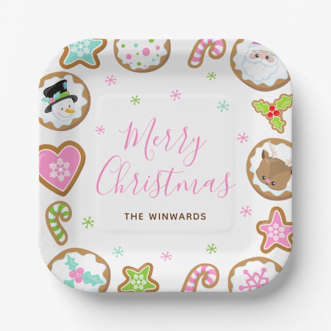 Assiettes En Carton Christmas Cookies Merry Christmas Pink and Green (Recto)