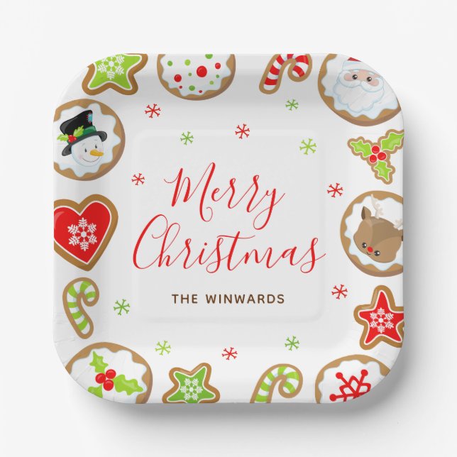 Assiettes En Carton Christmas Cookies Merry Christmas Red and Green (Recto)