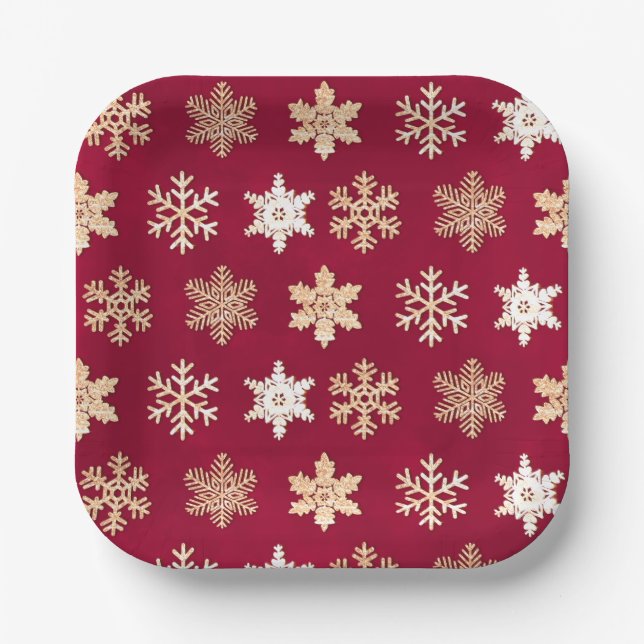 Assiettes En Carton Christmas cranberry gold snowflakes (Recto)
