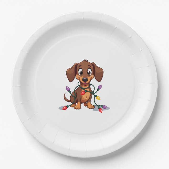 Assiettes En Carton Christmas Dachshund Lights (2) (Devant)