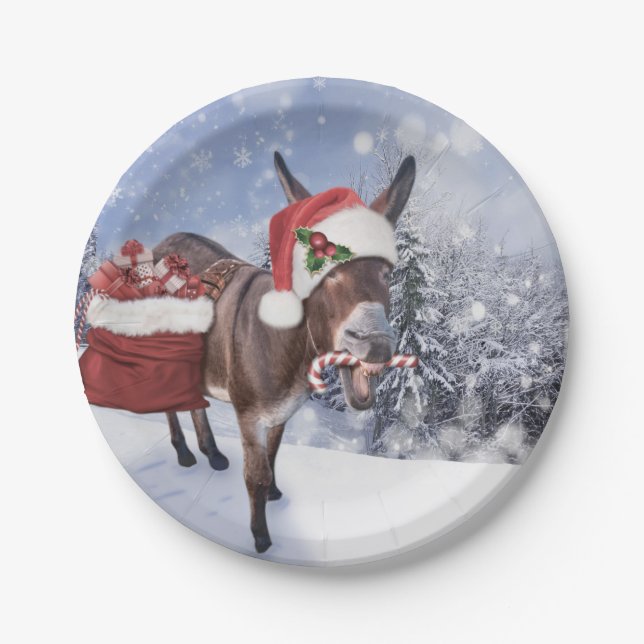 Assiettes En Carton Christmas donkey with funny (Devant)