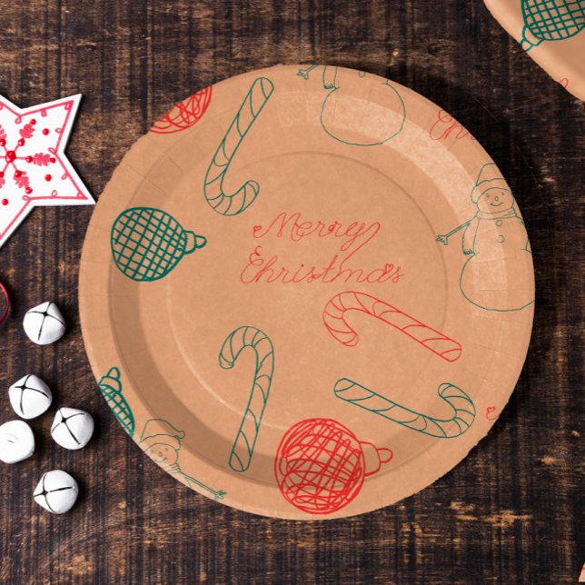 Assiettes En Carton Christmas Doodle Pattern | Snowmen, Trees & Candy  (Créateur téléchargé)
